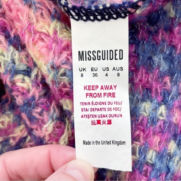 MISSGUIDED NWT Twist Back Oversize Jumper Multicolor Size US 4 Pink Purple Blue - Picture 8 of 9